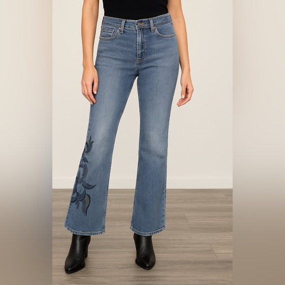 Calvin Klein Denim - Vintage Calvin Klein Flare Jeans Women’s 8 Blue 32” Painted  Scroll Design